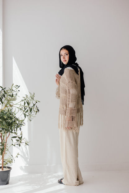 Sahara Fringed Top in Tan