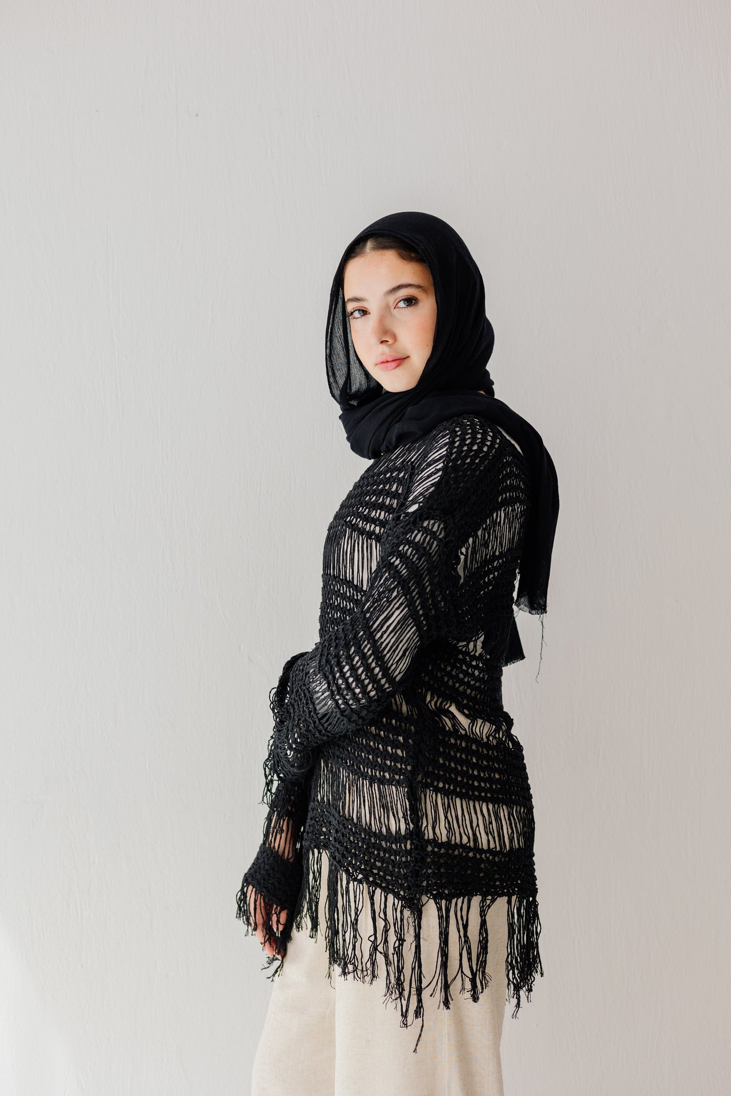 Sahara Fringed Top in Black