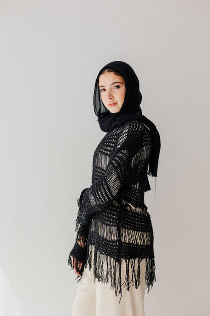 Sahara Fringed Top in Black