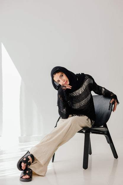 Sahara Fringed Top in Black