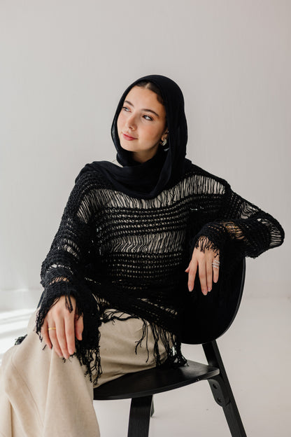 Sahara Fringed Top in Black