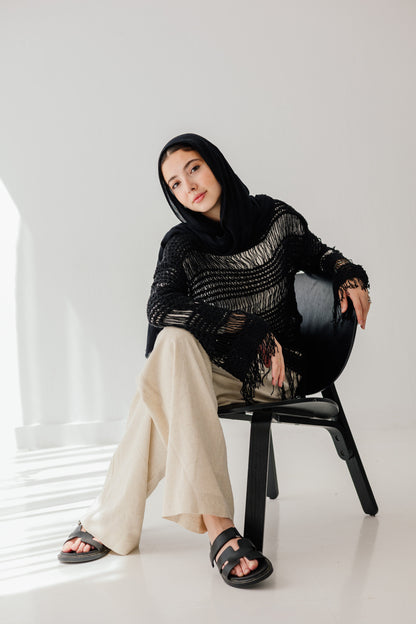 Sahara Fringed Top in Black