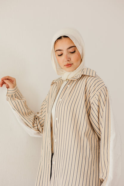 Stripe & Stud Shirt in Beige