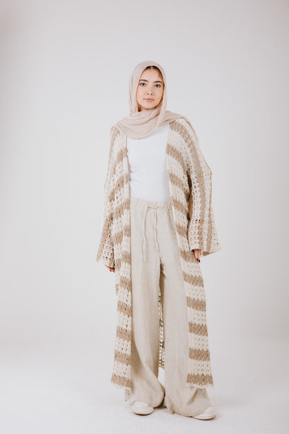 Horizon Striped Cardigan in Beige
