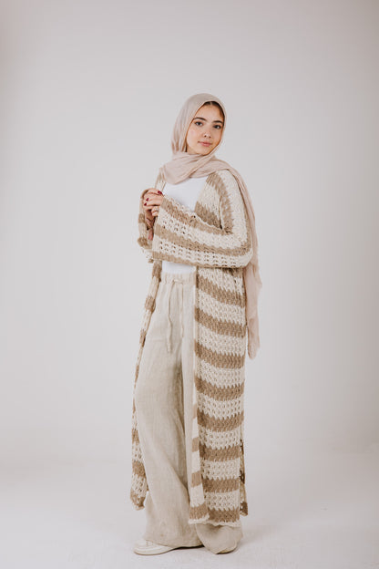 Horizon Striped Cardigan in Beige