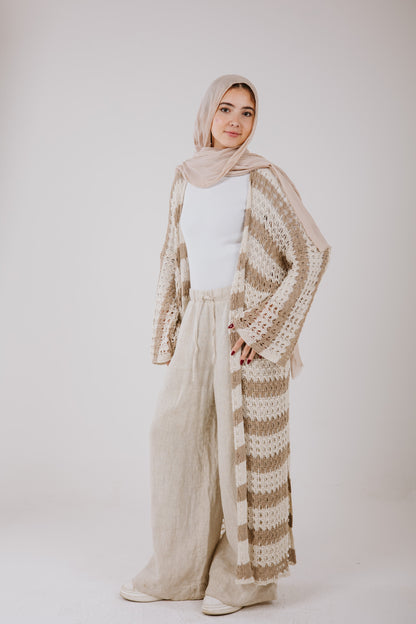 Horizon Striped Cardigan in Beige