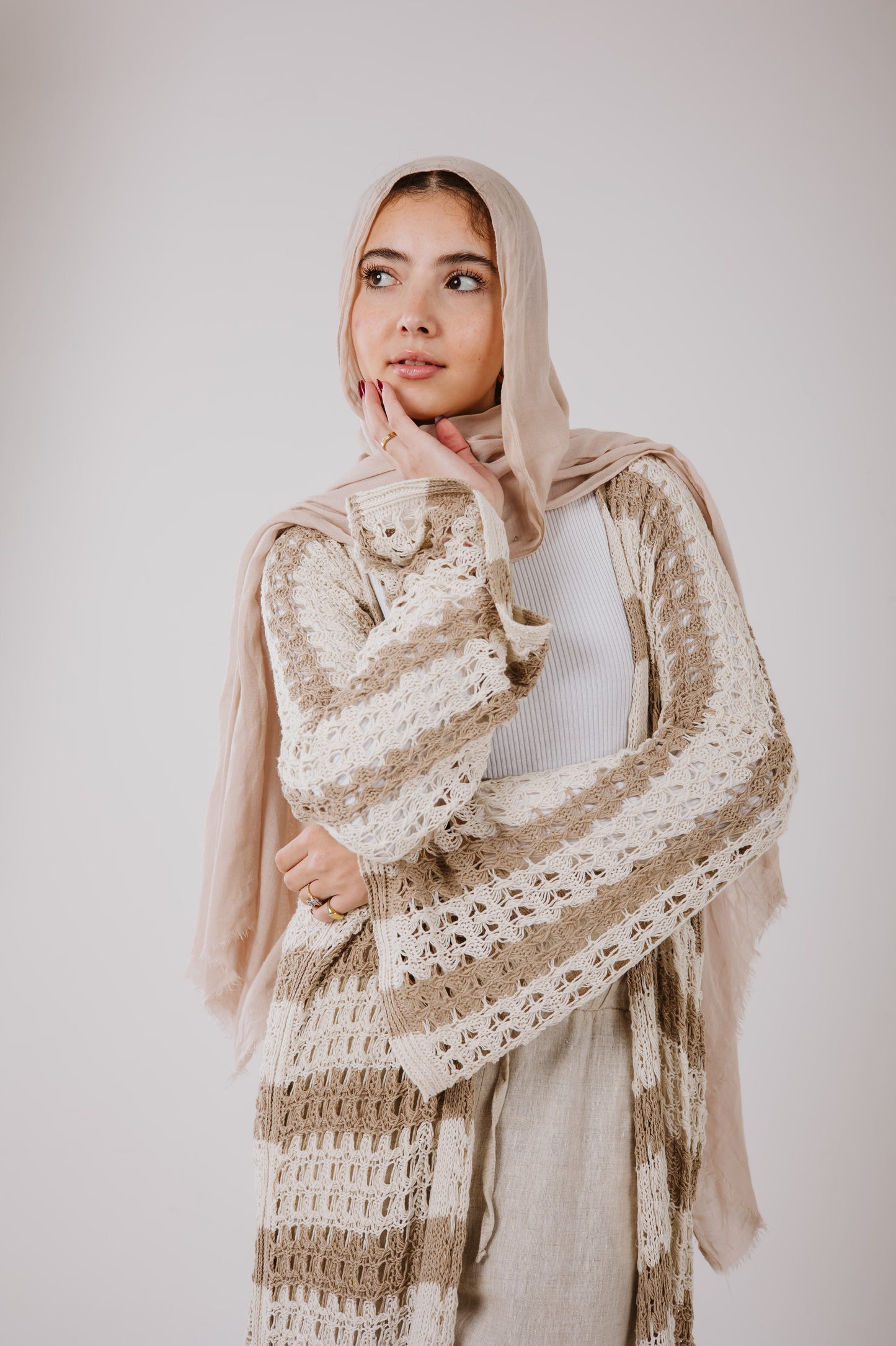 Horizon Striped Cardigan in Beige