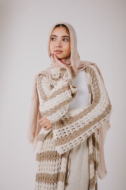 Horizon Striped Cardigan in Beige