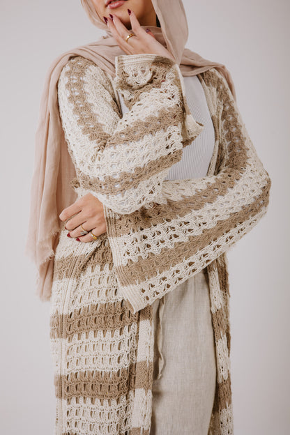 Horizon Striped Cardigan in Beige