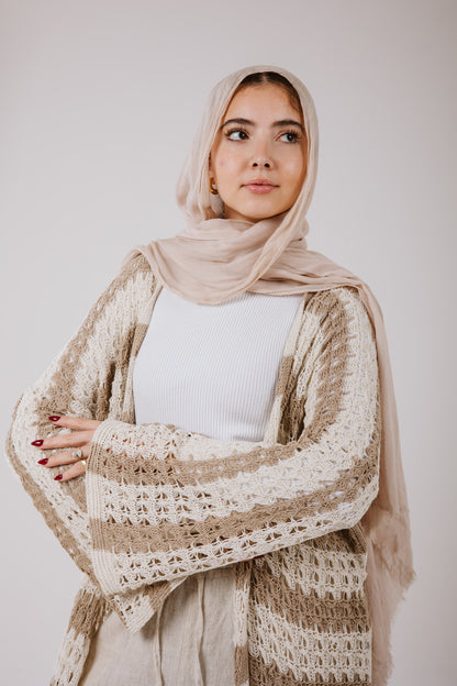 Horizon Striped Cardigan in Beige