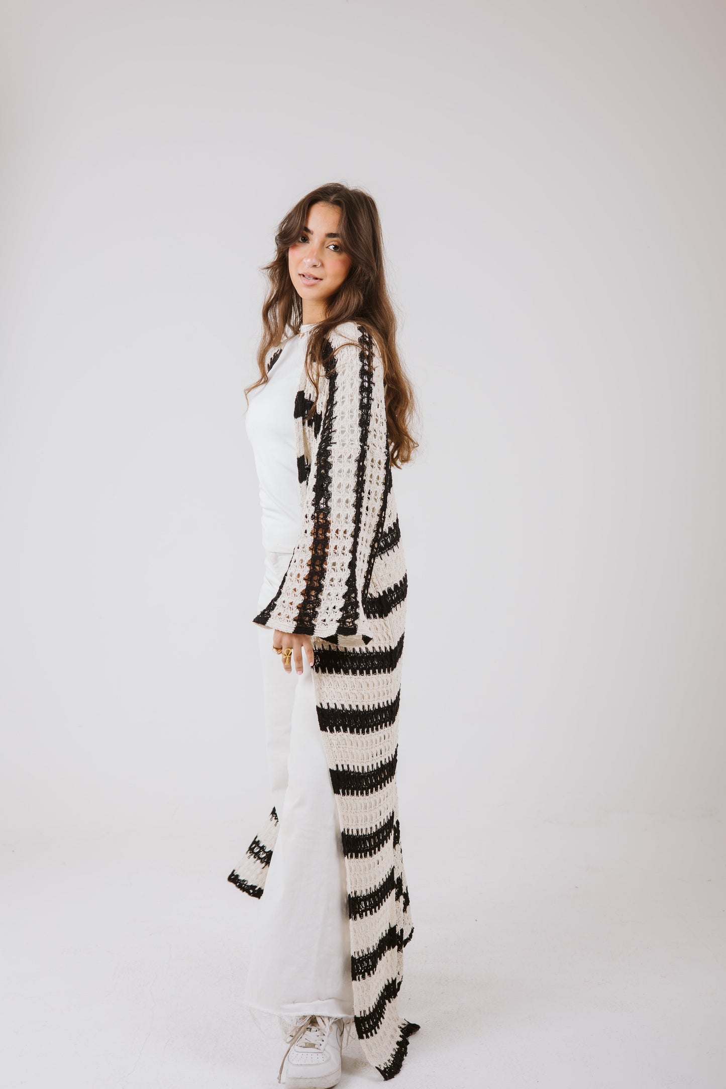 Horizon Striped Cardigan in Black