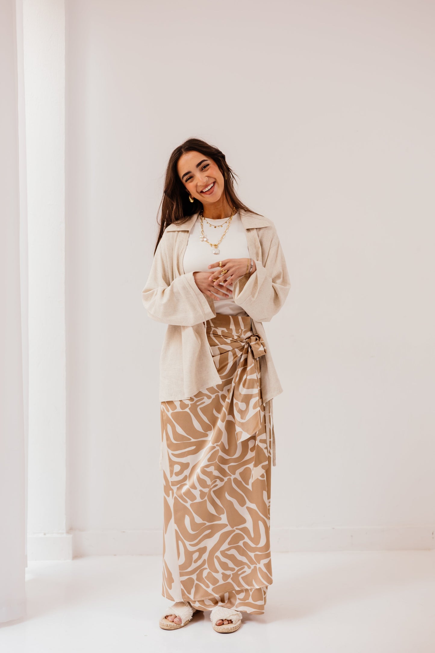 Fiora Silk Skirt in Champagne