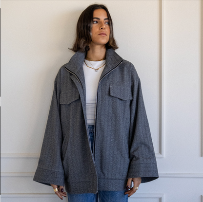 Off To The Races Bomber Jacket in Grey