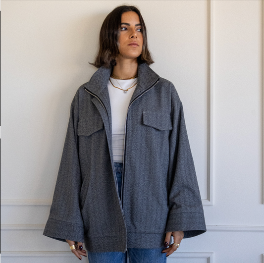 Off To The Races Bomber Jacket in Grey