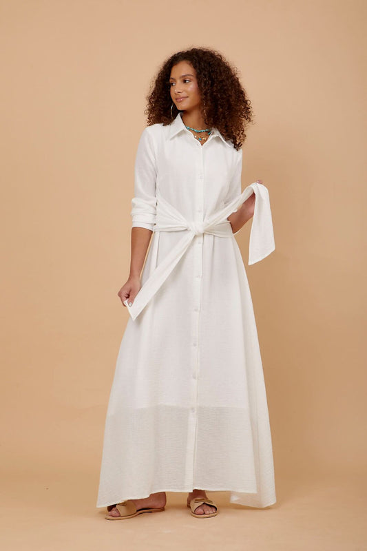 Off-White Linen Tye Around Shirt Dress