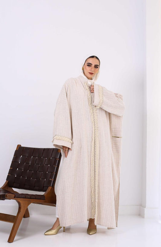 Persian Linen Cardigan In Off White Stripes