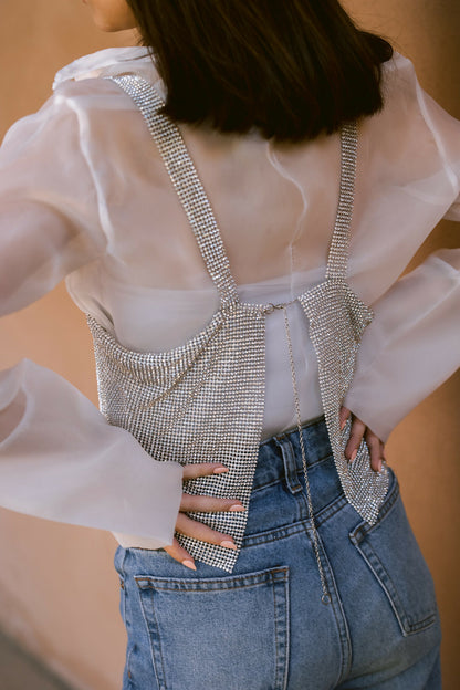 Rhinestone Metal Mesh Top