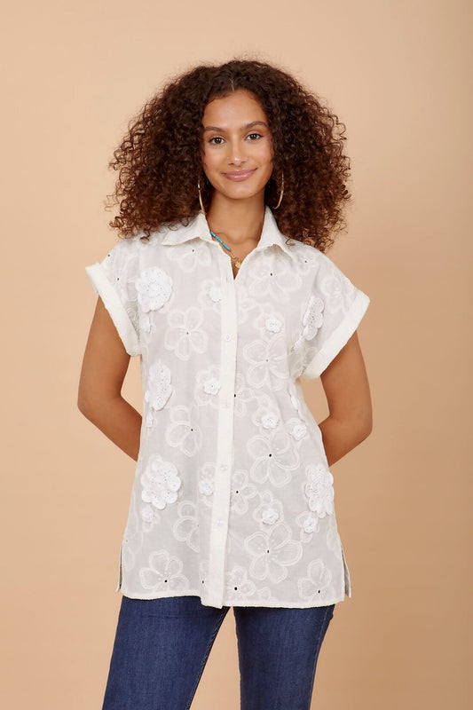 Crochet Flowers White Shirt