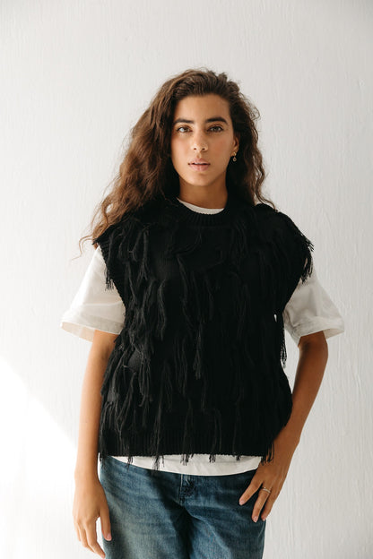 Fringed up Vest in Black