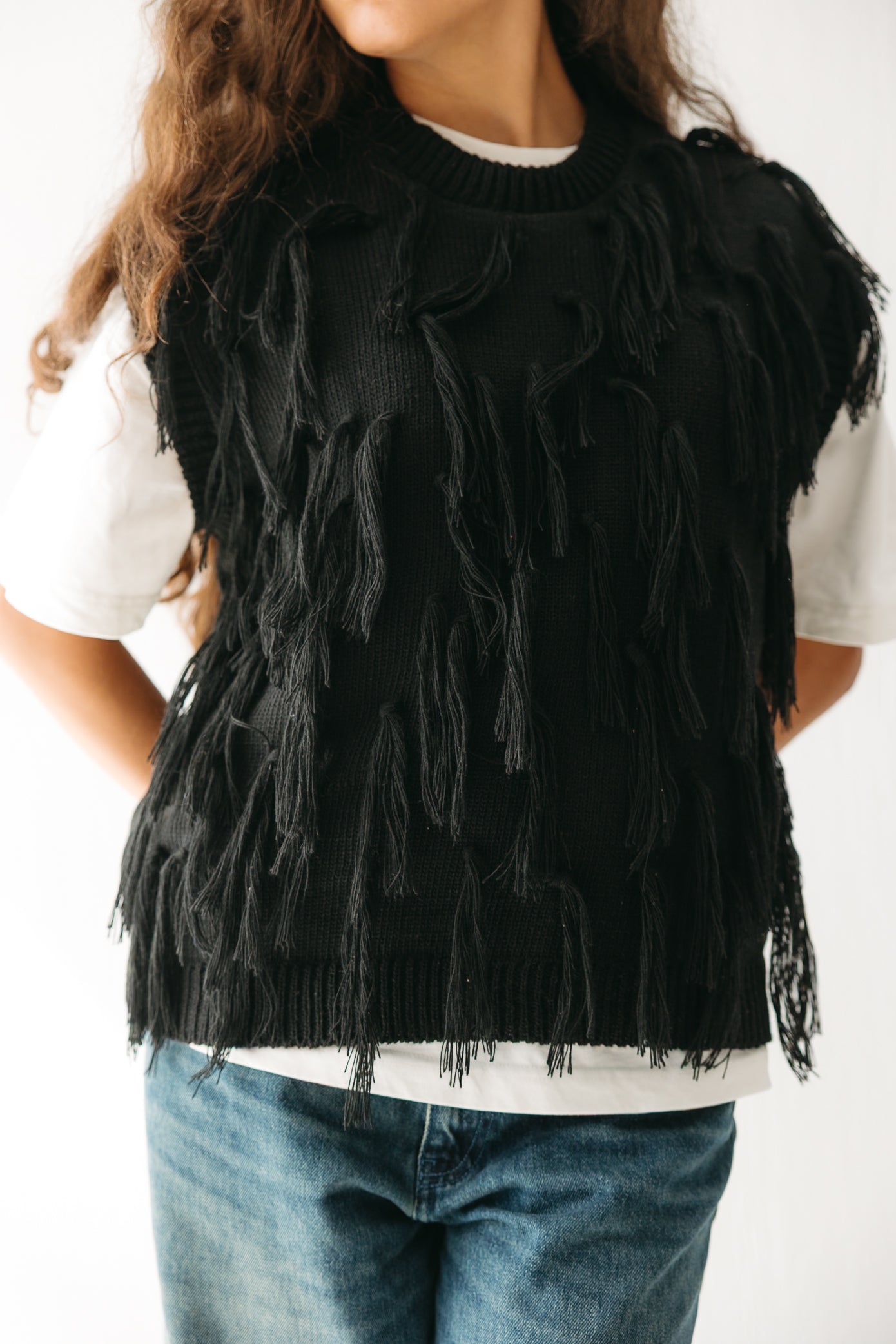Fringed up Vest in Black