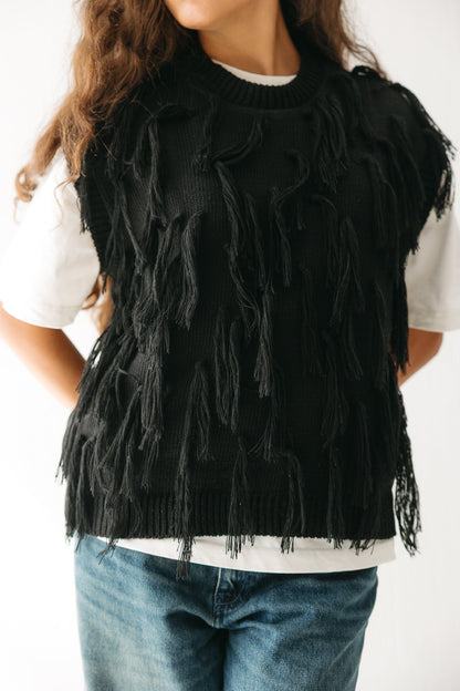Fringed up Vest in Black