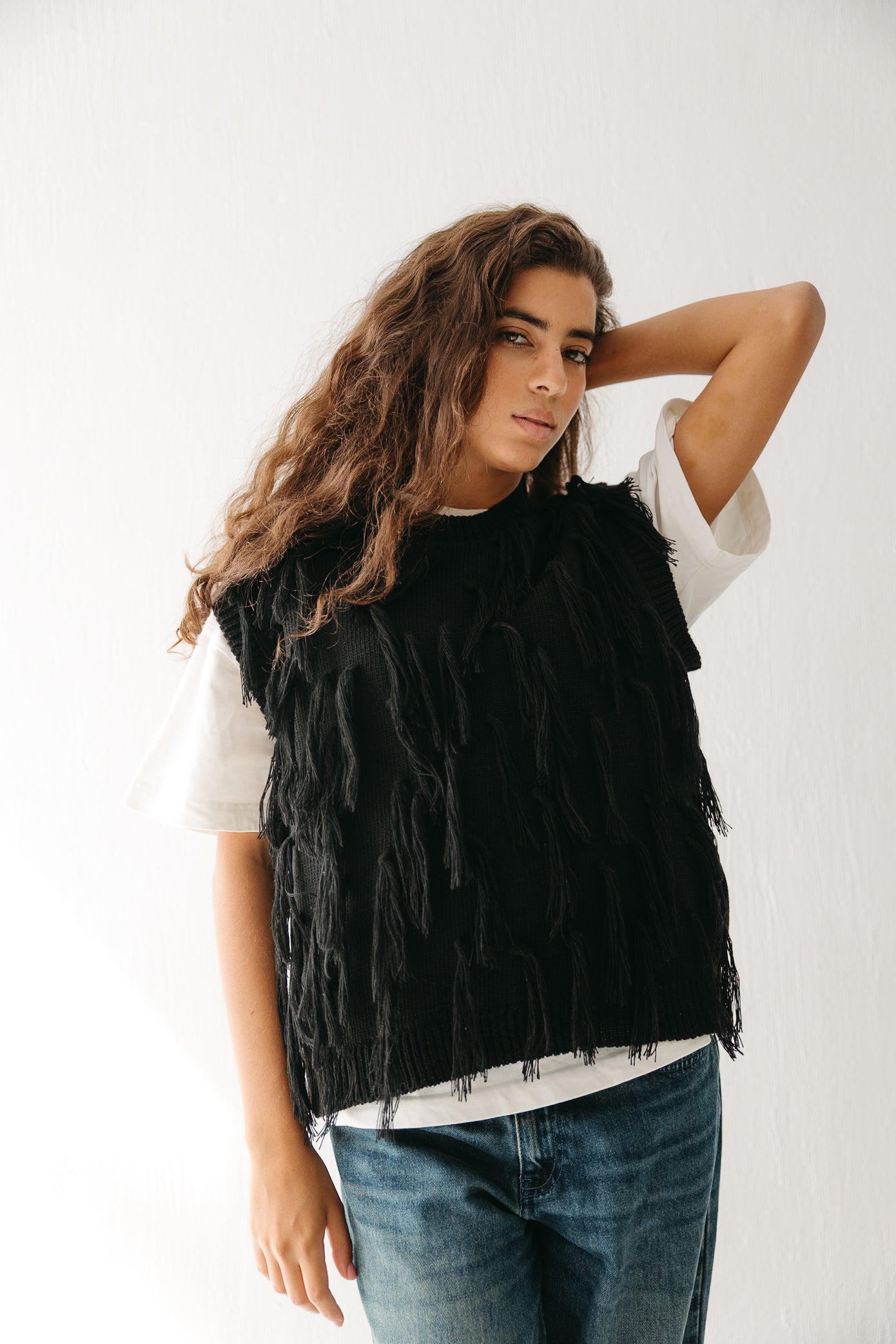 Fringed up Vest in Black