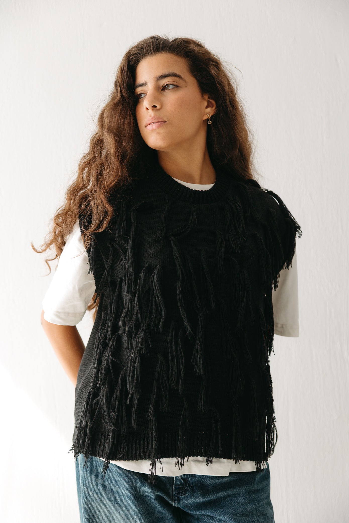 Fringed up Vest in Black