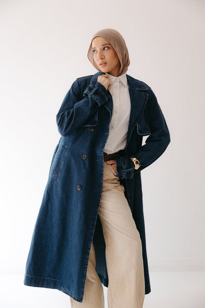 Allure Trench Coat in Deep Blue