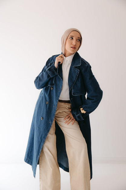 Allure Trench Coat in Deep Blue