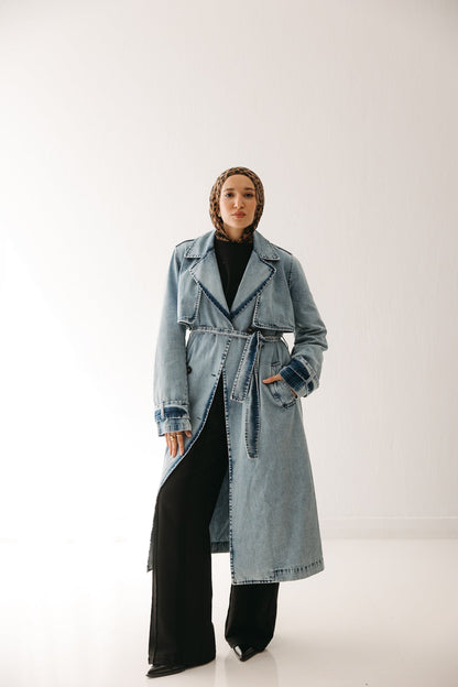 Allure Trench Coat in Washed Blue