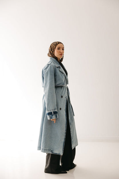 Allure Trench Coat in Washed Blue