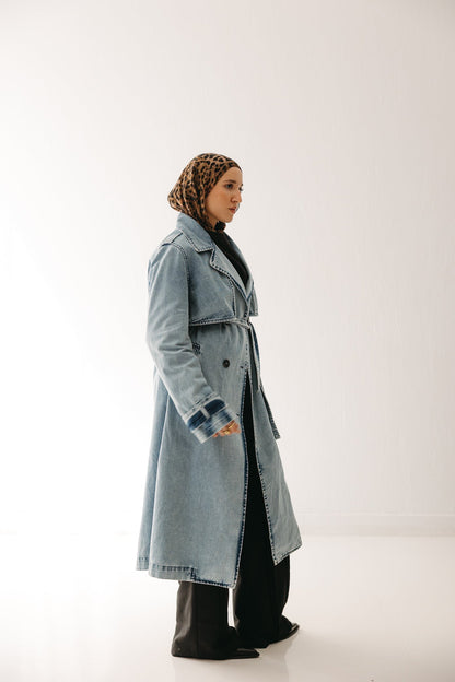 Allure Trench Coat in Washed Blue