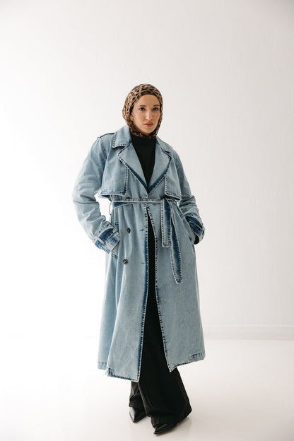 Allure Trench Coat in Washed Blue