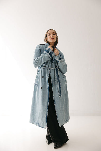 Allure Trench Coat in Washed Blue