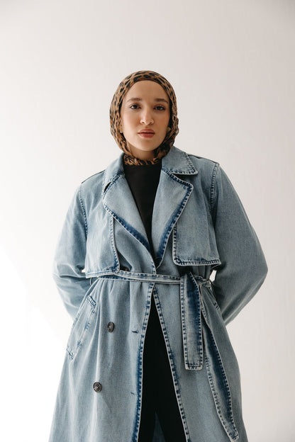 Allure Trench Coat in Washed Blue