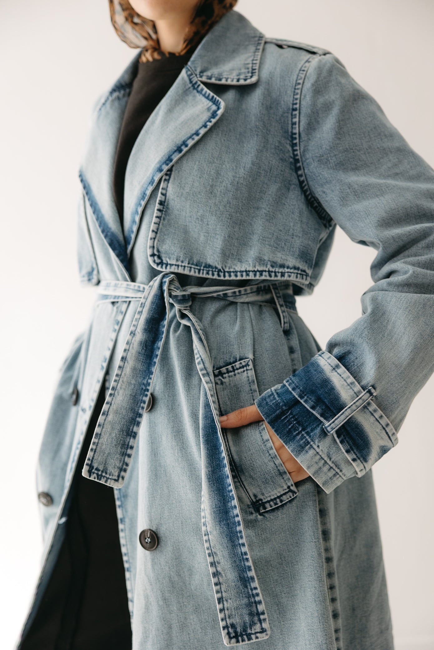 Allure Trench Coat in Washed Blue