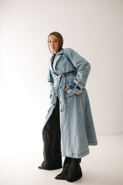 Allure Trench Coat in Washed Blue