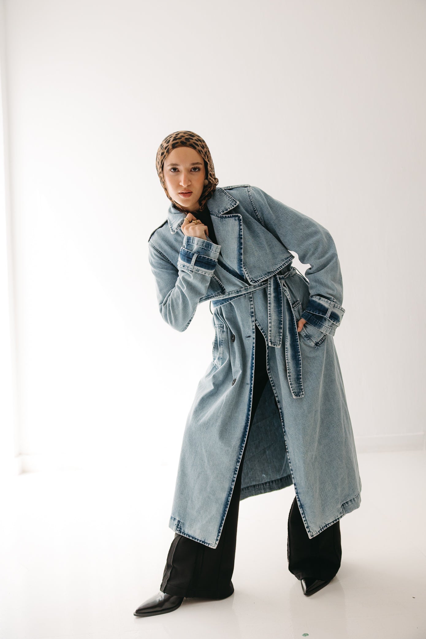 Allure Trench Coat in Washed Blue