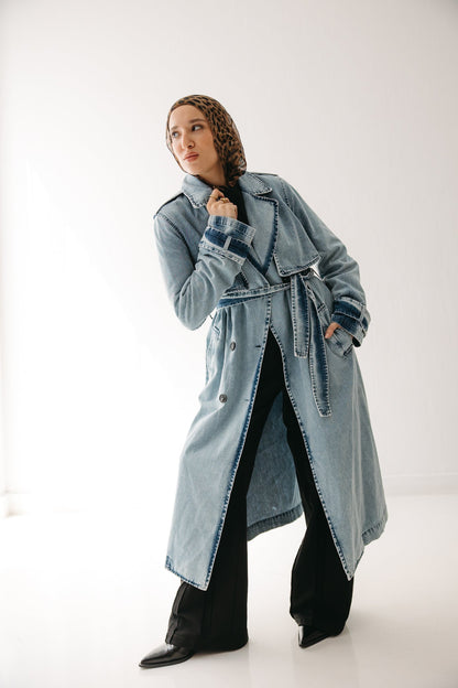 Allure Trench Coat in Washed Blue