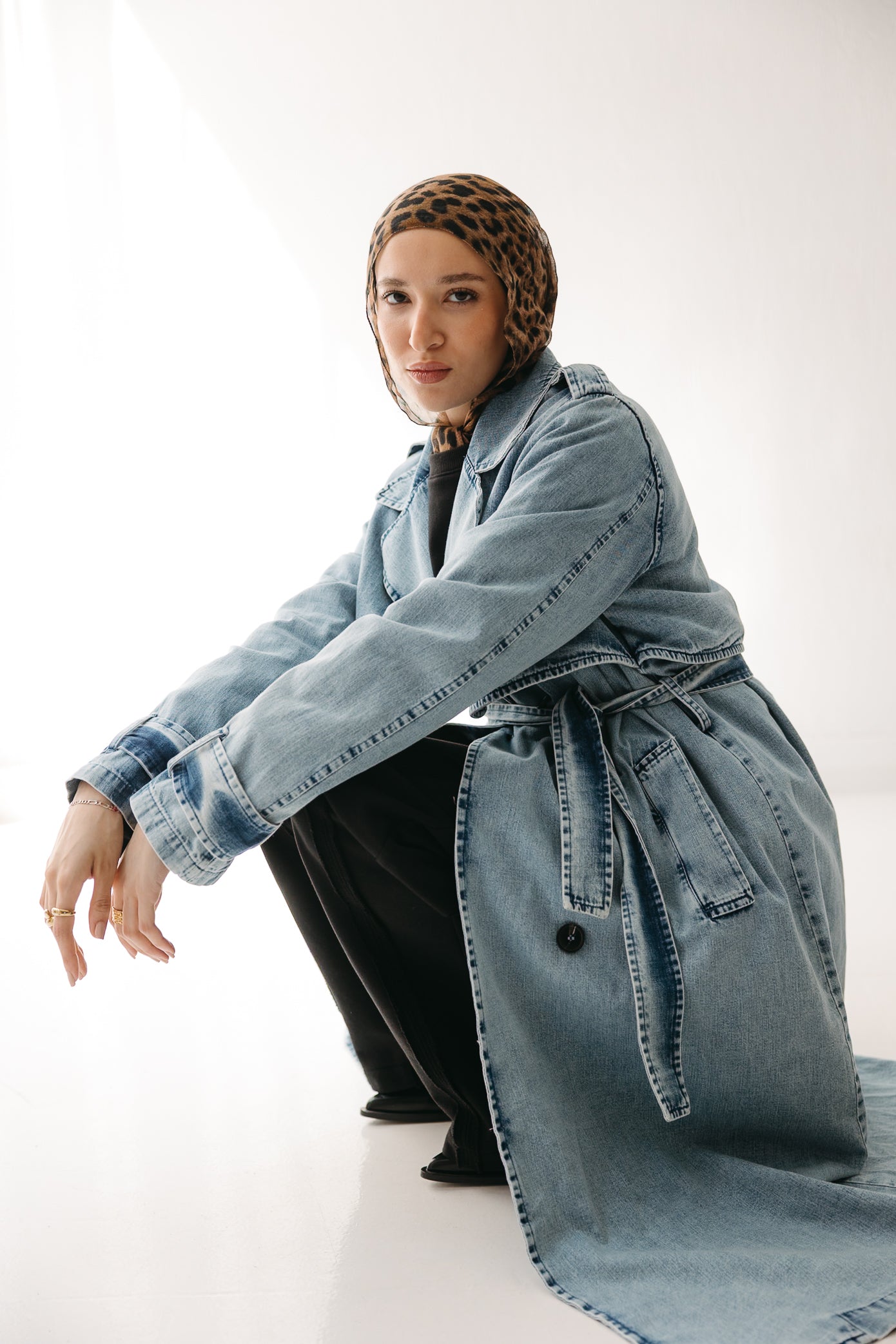 Allure Trench Coat in Washed Blue