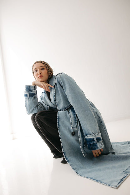 Allure Trench Coat in Washed Blue
