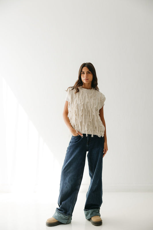 Fringed up Vest in Cream