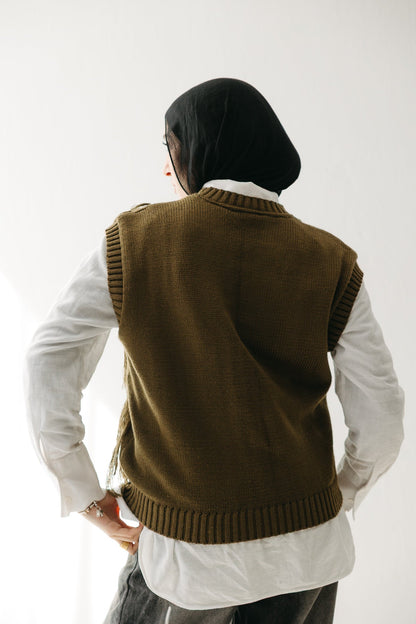 Fringed up Vest in Olive