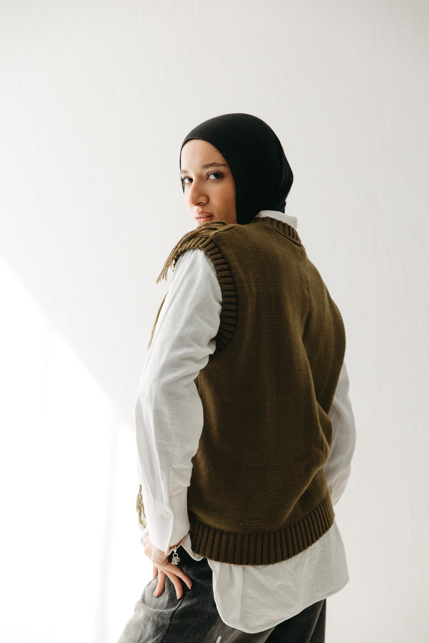 Fringed up Vest in Olive