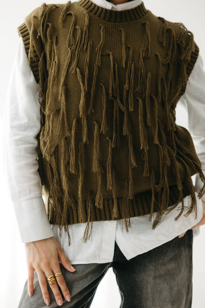 Fringed up Vest in Olive