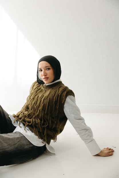 Fringed up Vest in Olive