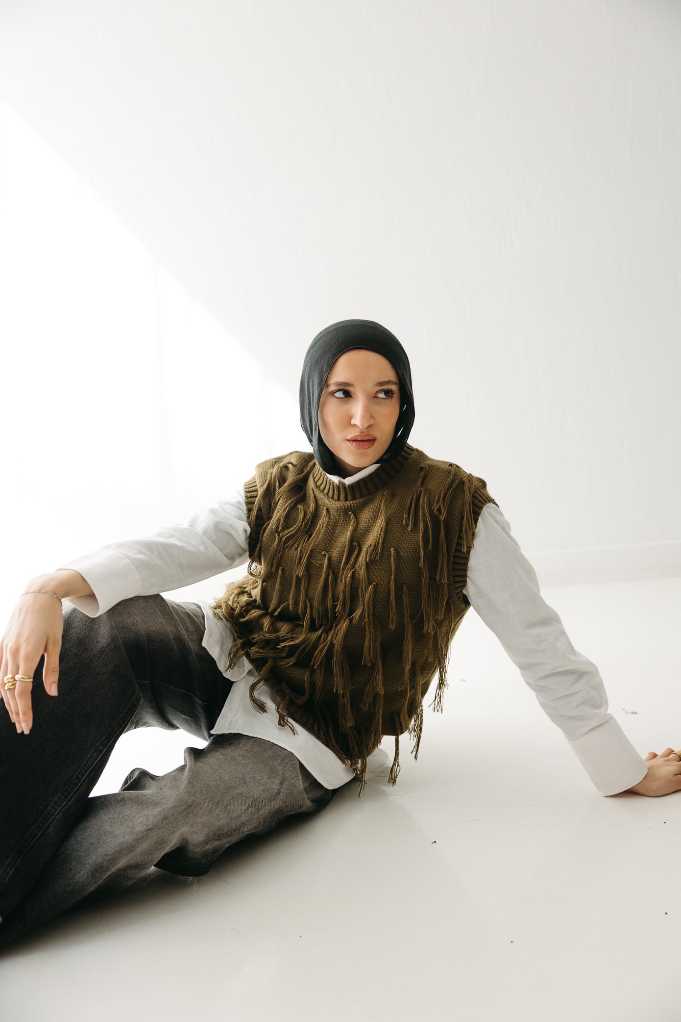 Fringed up Vest in Olive