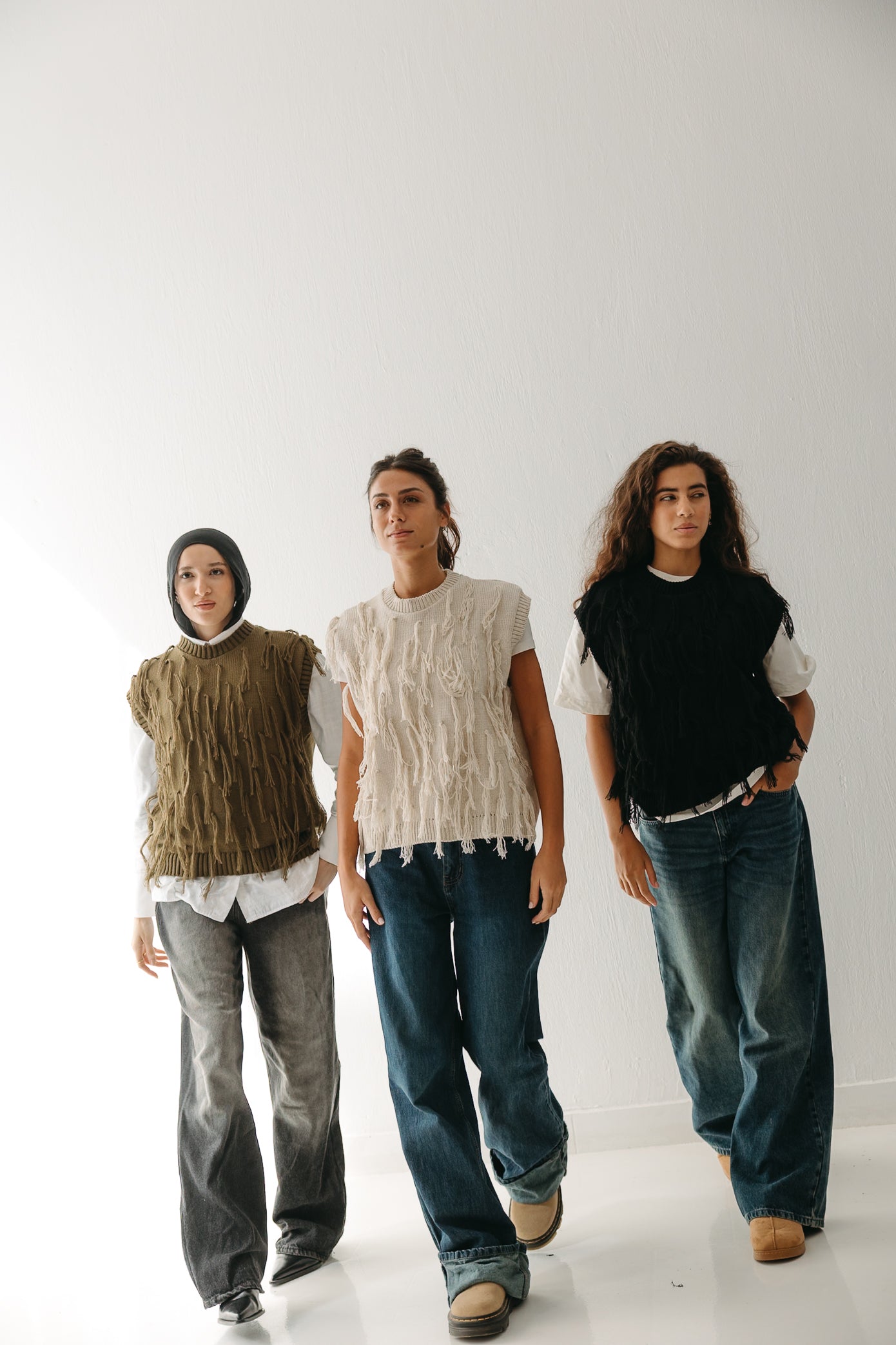 Fringed up Vest in Olive