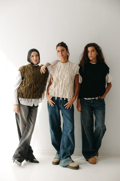 Fringed up Vest in Olive