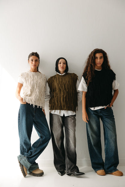 Fringed up Vest in Olive